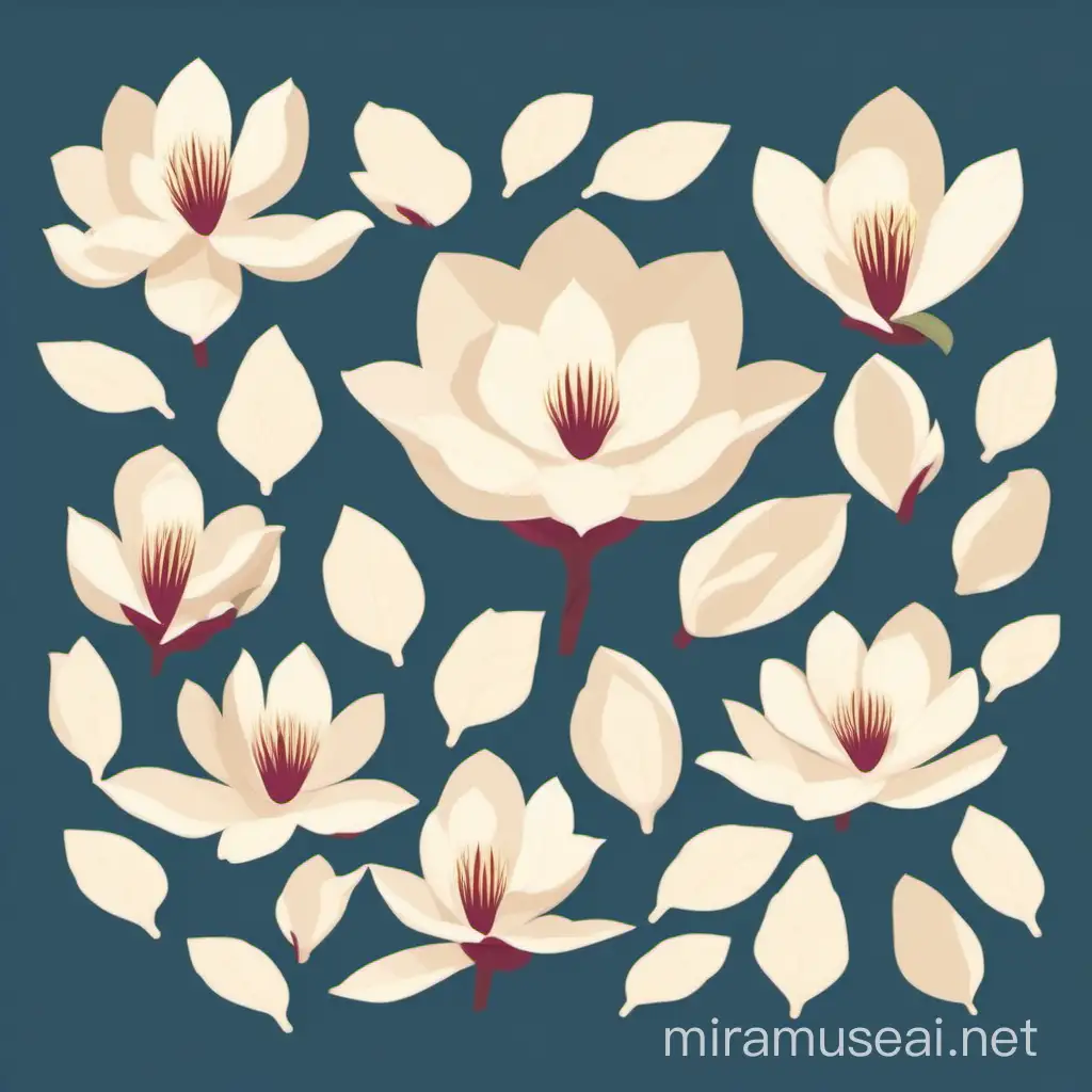 Mu Xia Style Magnolia Petals in Flat Design Illustration