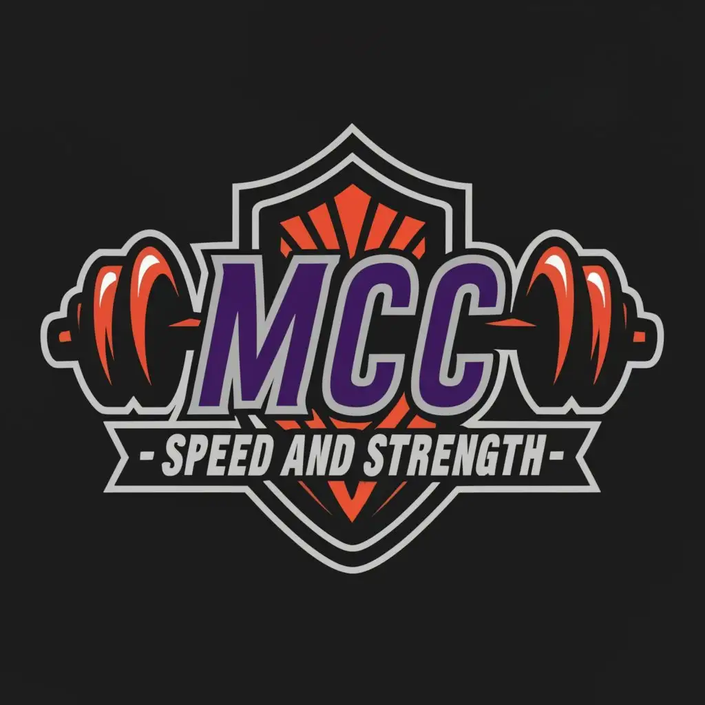 a logo design,with the text 'MCC Speed and Strength', main symbol:muscle,Moderate, be used in Sports Fitness industry, clear background, purple, black, gray