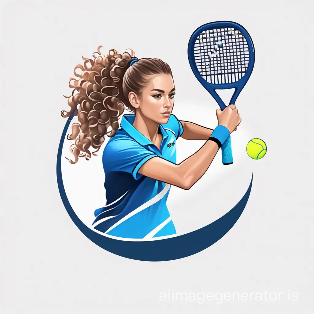 logo design,  no background, female padel player, curly hair, ponytail, 8k
