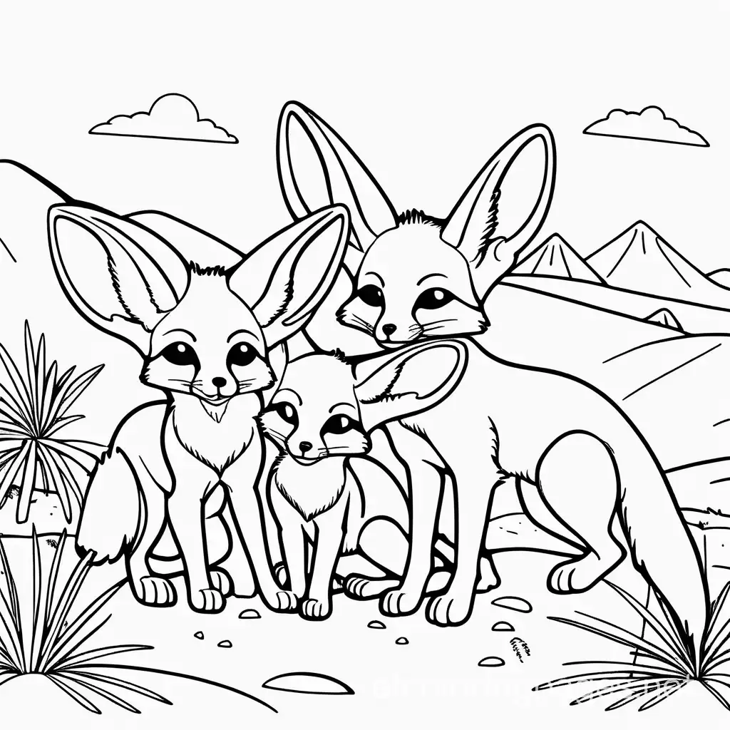Fennec-Fox-Coloring-Page-Playful-Desert-Foxes-in-Black-and-White