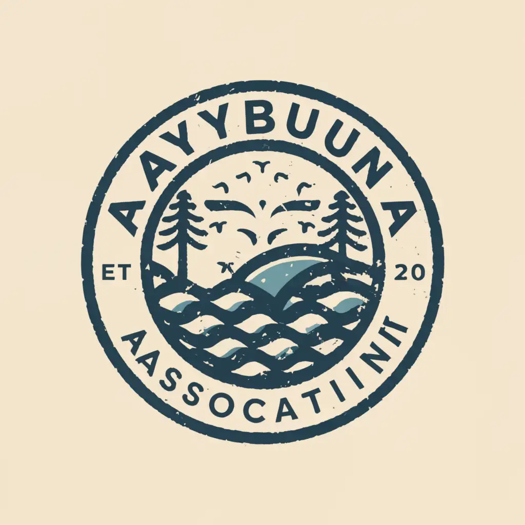 a logo design,with the text "Bayburn Community Association", main symbol:a beach and pine trees and a wave coming through the circle,Moderate,be used in Travel industry,clear background