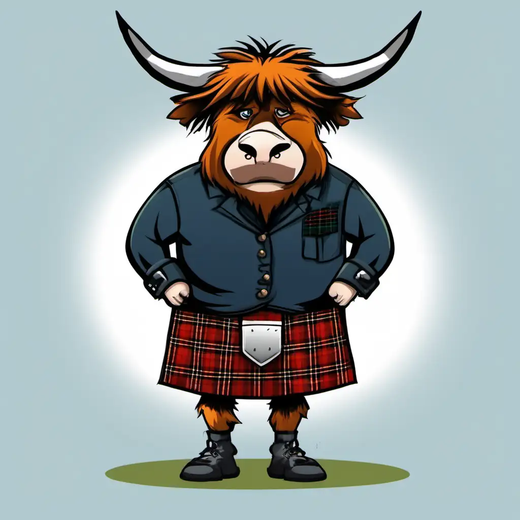 Please put a different tartan kilt on this character. DO not change the look of the characters face. The character must stay the same being. He needs to look like the same animal in all images.






