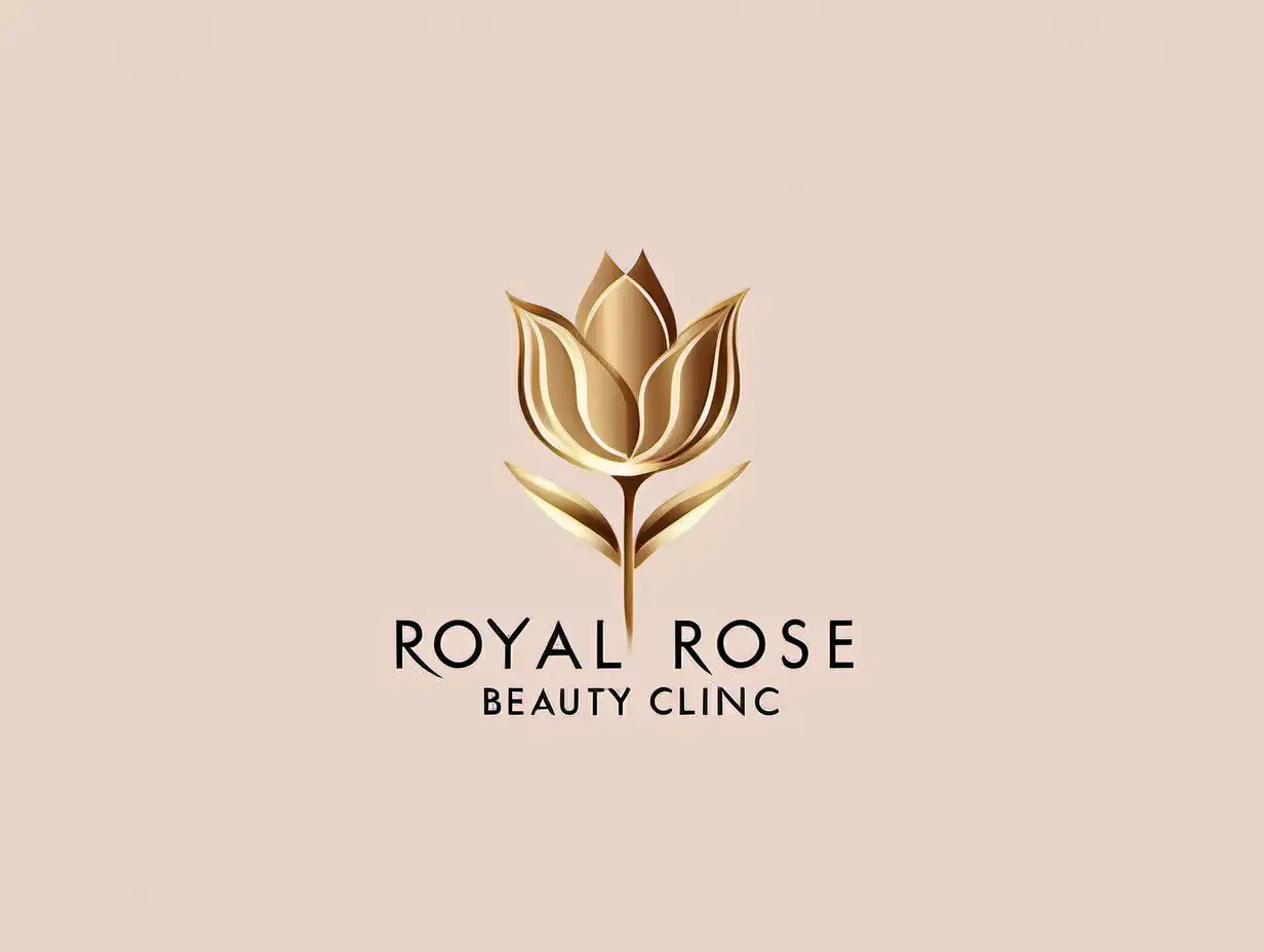 make a simple minimalist without border logo for me for a women beauty clinic called Royal Rose Beauty Clinic
with gold color and should have a symbol of flat tulip flower in the logo