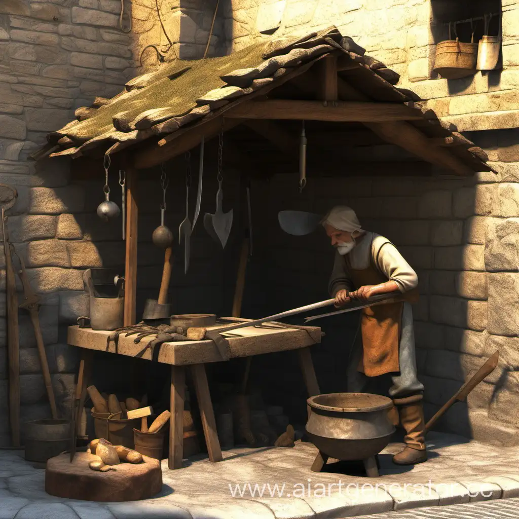 Medieval-Street-Forge-Tired-Boy-and-Hardworking-Man-Laboring