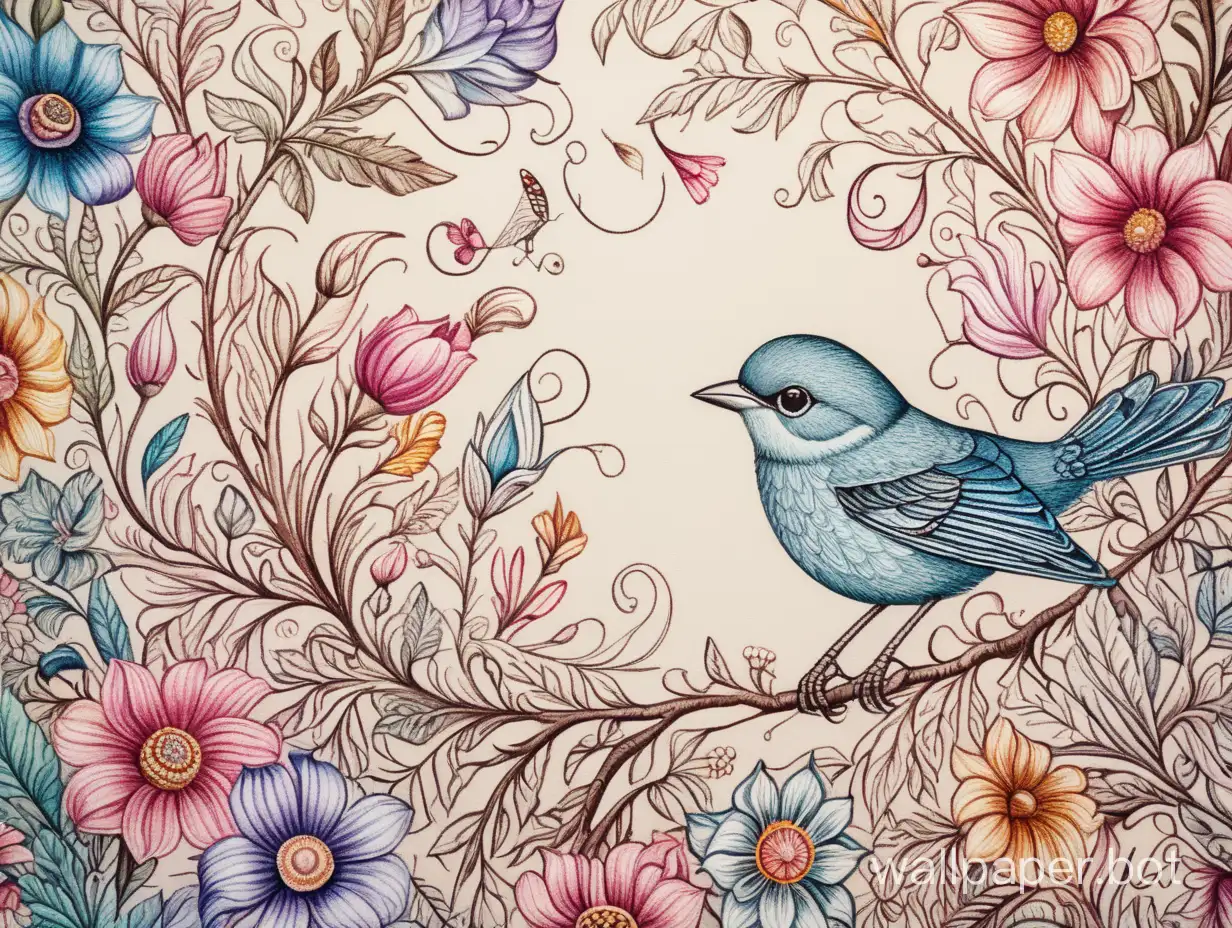 Whimsical-Nightingale-Silk-Tapestry-with-Intricate-Embroidery-and-Flower-Background