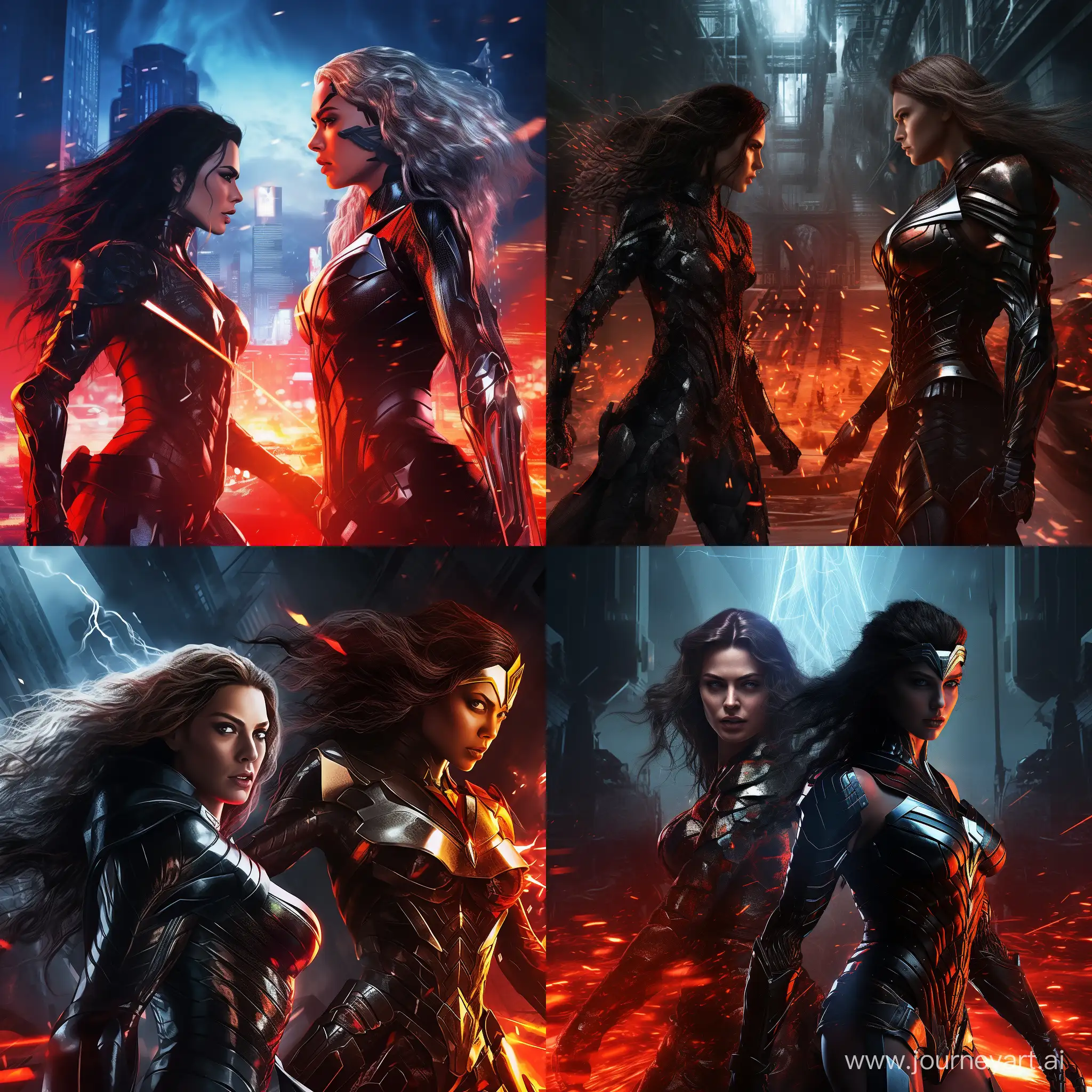 Epic-Battle-Wonder-Woman-vs-Black-Widow-in-Cyberpunk-Showdown