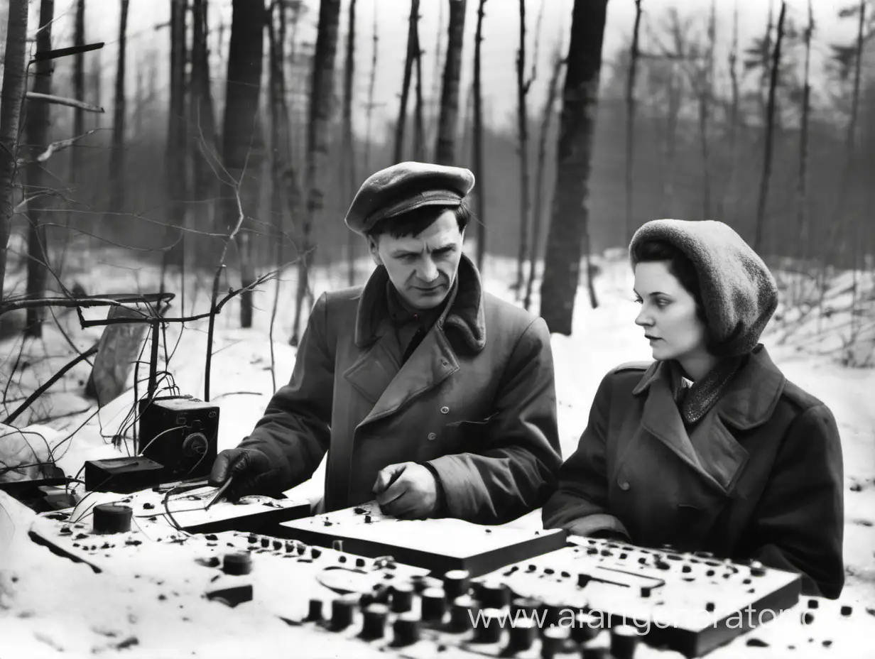 The spies couple works at the factory radio pit forest USSR