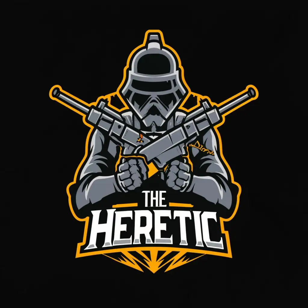 a logo design,with the text "The heretic", main symbol:solder with gun with text that shows GodzSoldier,Moderate,be used in Entertainment industry,clear background