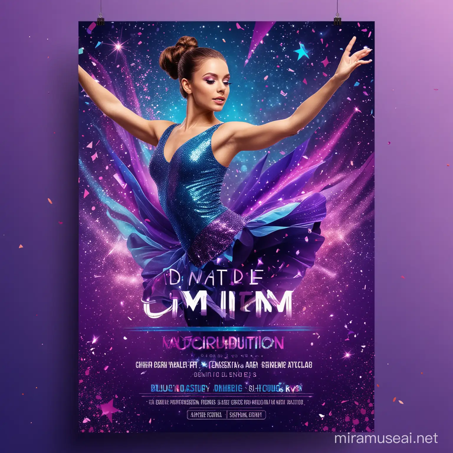 Dynamic Dance Audition Flier Design in Blue and Violet Colors with Glitters