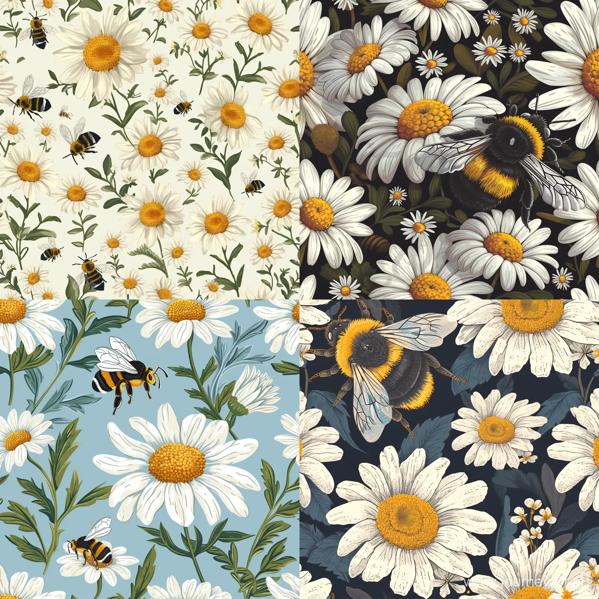 Seamless bee pattern, seamless daisy, summer spring floral,embroidery seamless, boho floral, spring floral, wildflower seamless