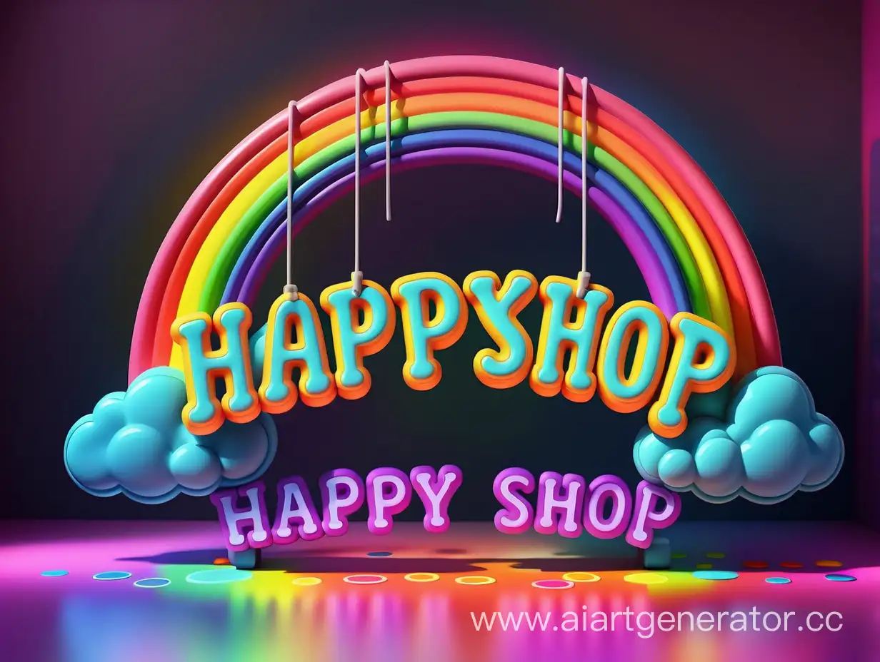 Vibrant-HappyShop-Logo-Illuminated-by-Rainbow-and-Neon-Spots