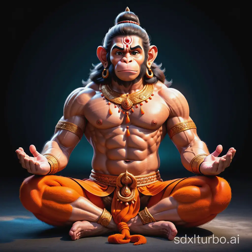 Indian god lord Hanuman meditating, his eye is closed, 3d ultra-realistic image, wool style image.