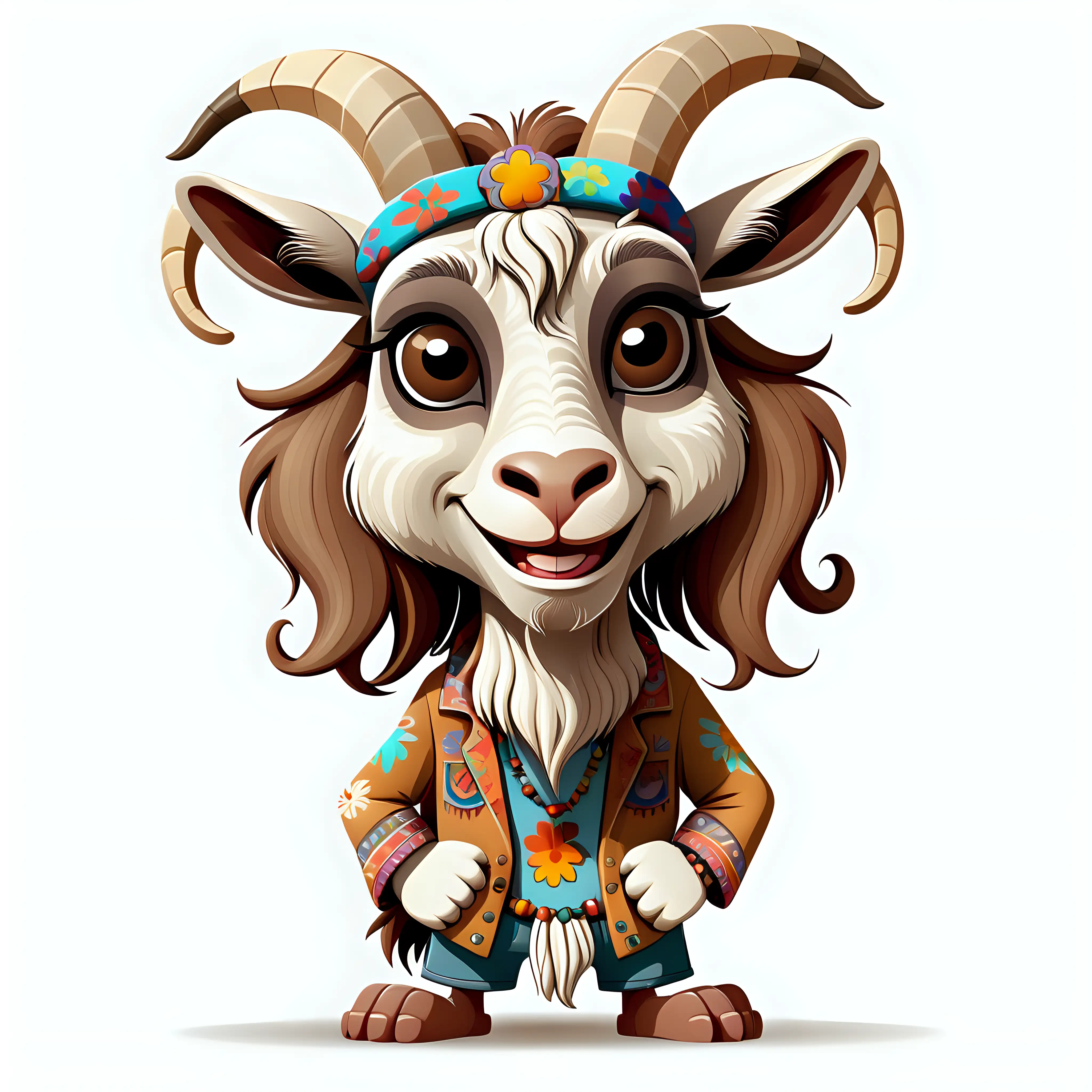 a cute goat in cartoon style as Hippie full body clipart with white background