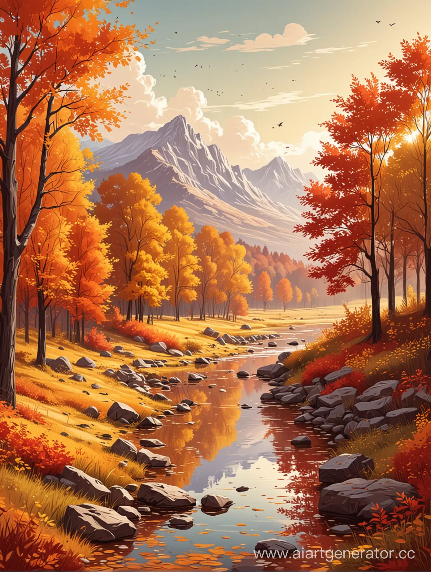 Vibrant-Autumn-Landscape-Illustration-Colorful-Trees-and-Falling-Leaves