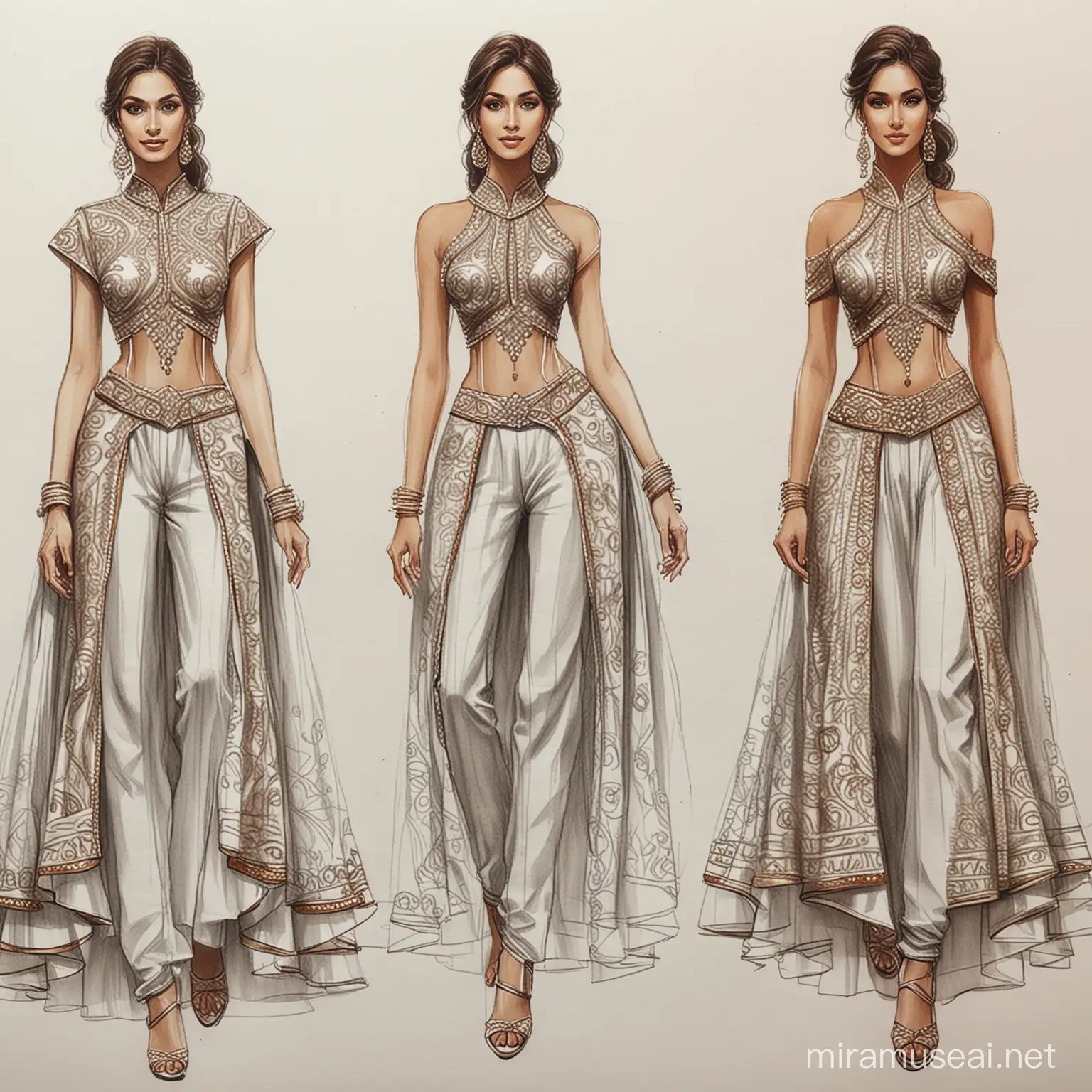 high fashion garment sketch developent of indo western 