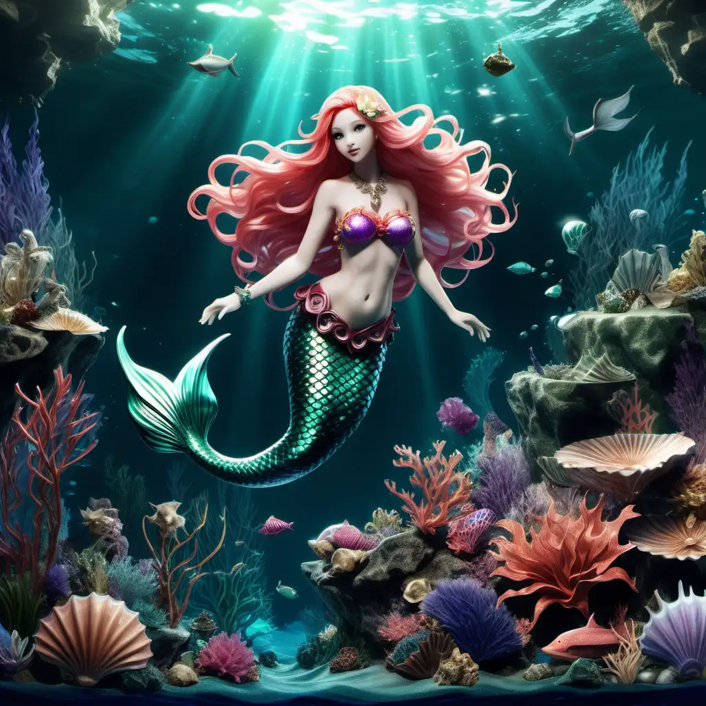 Premium Photo | Anime mermaid with blue hair and a pink tail swimming in  the ocean generative ai