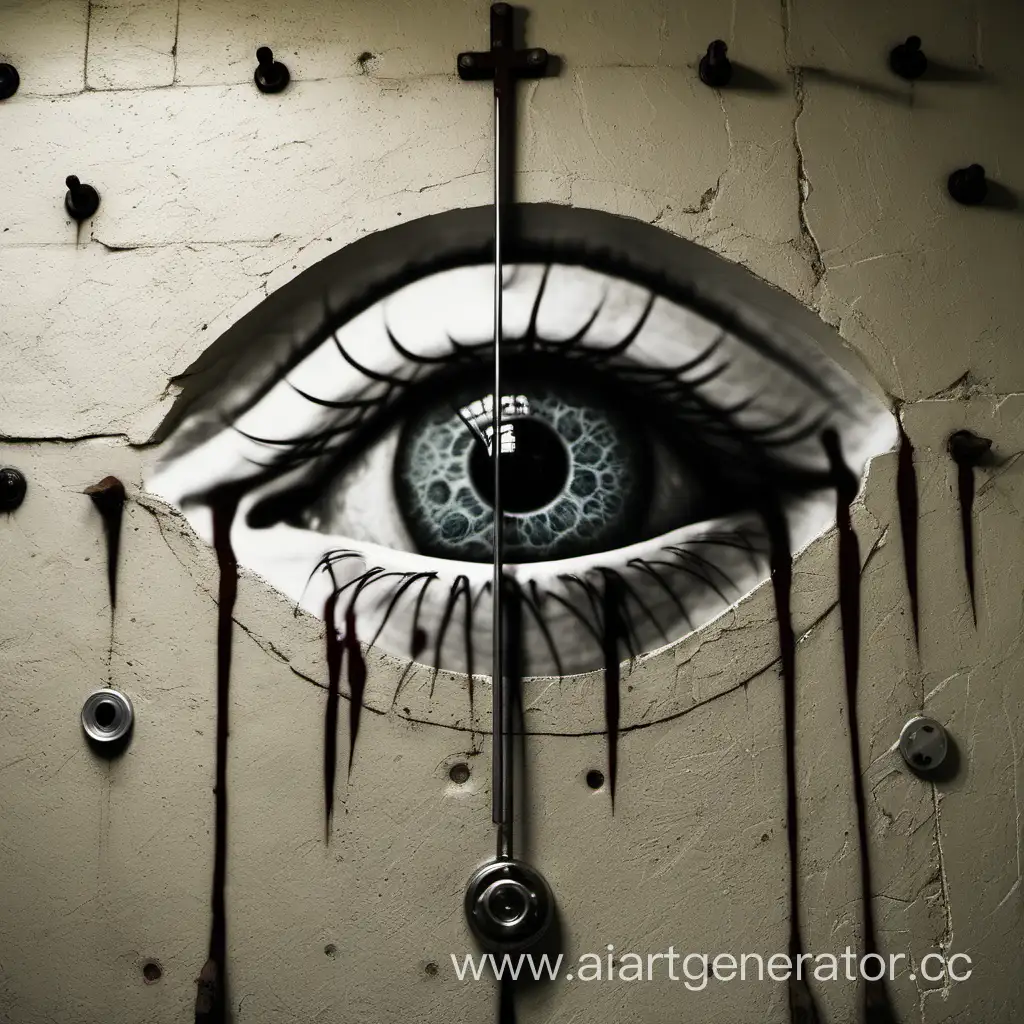 Eye-Nailed-to-Wall-Surrealistic-Horror-Artwork-Depicting-Disturbing-Imagery