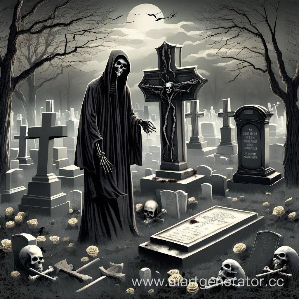 Смерть и живой мужчина на кладбище