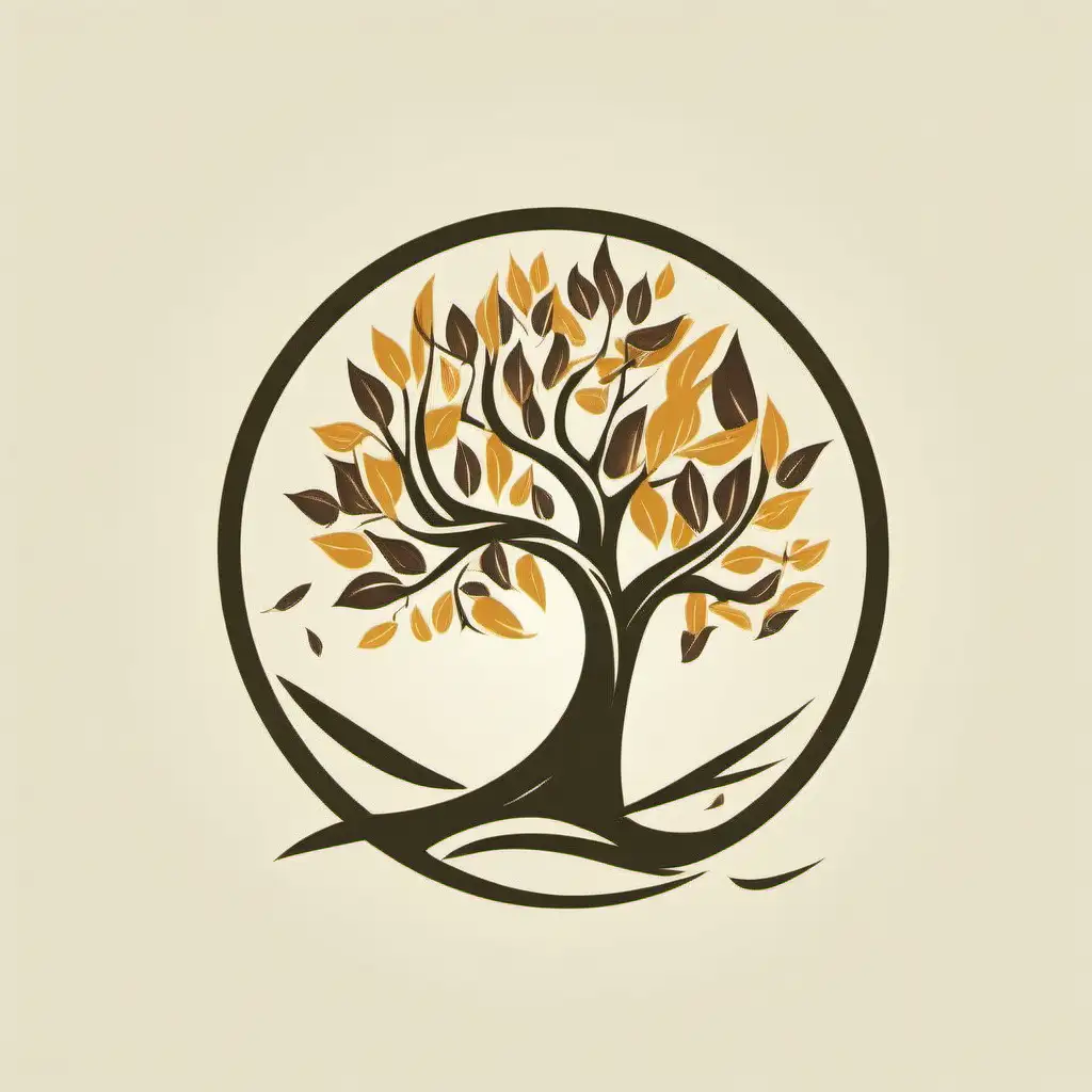 Peaceful tree with falling leaves logo design