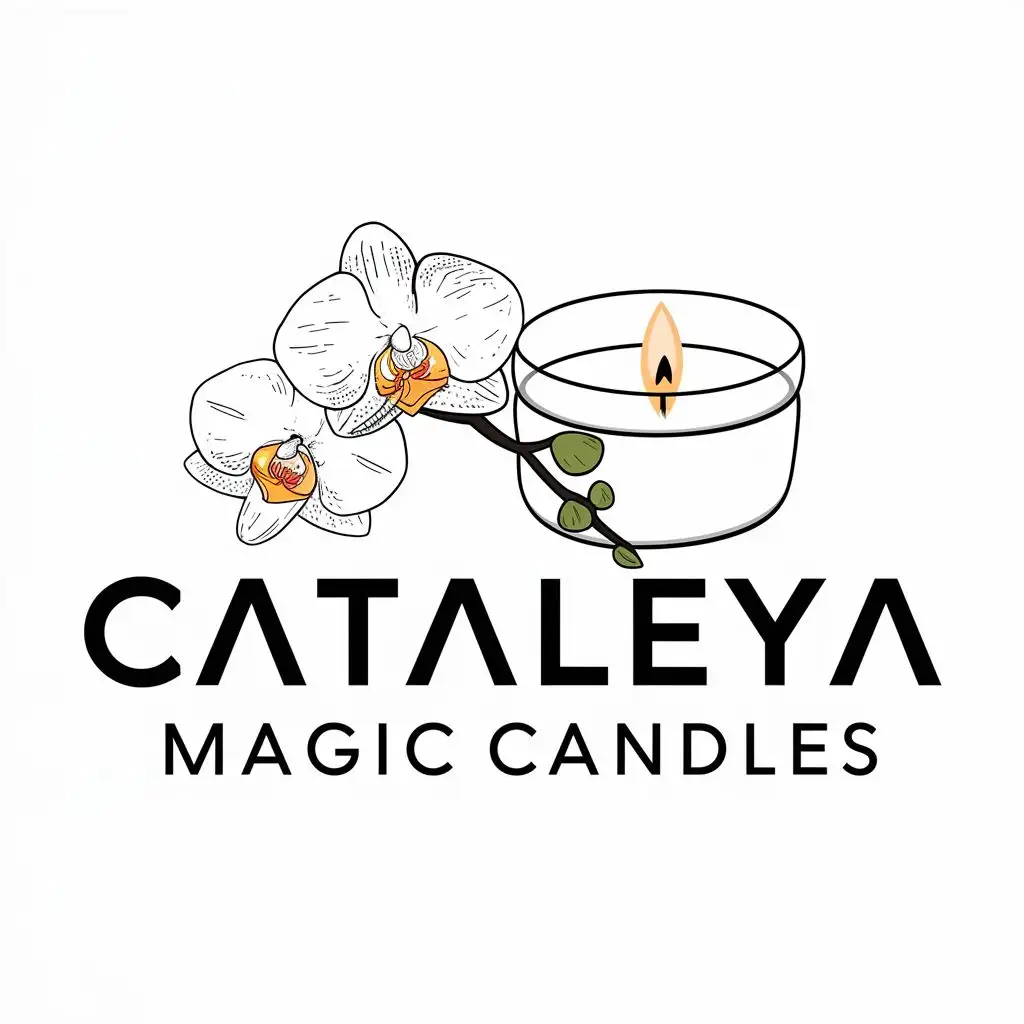 logo, White background Orchid and candle, with the text "Cataleya Magic Candles", typography
