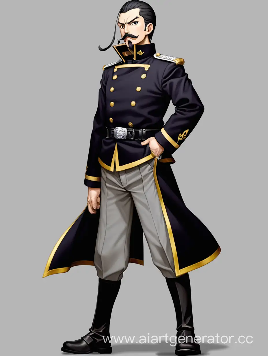 1boy,black_footwear,black_hair,black_jacket,black_pants,boots,chengongzi123,facial_hair,facing_away,full_body,goatee,golden_kamuy,grey_background,highres,holding,holding_staff,jacket,long_sleeves,male_focus,military_uniform,mustache,outstretched_arms,pants,short_hair,simple_background,staff,standing,tsurumi_tokushirou,uniform,very_short_hair,autoappealing,autoappealingdb, best quality, masterpiece, nai3
