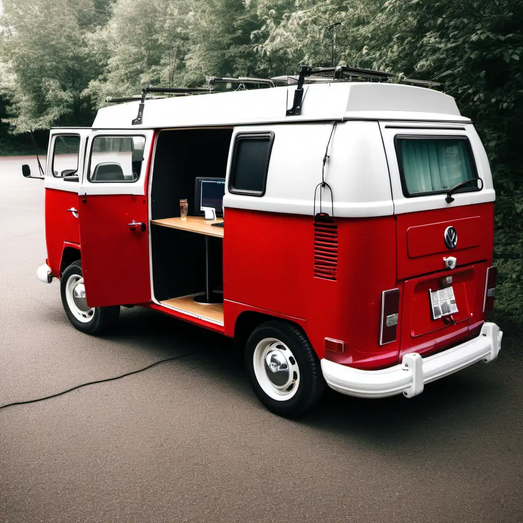 Red Vintage VW Van Transformed into a Mobile Podcast Studio
