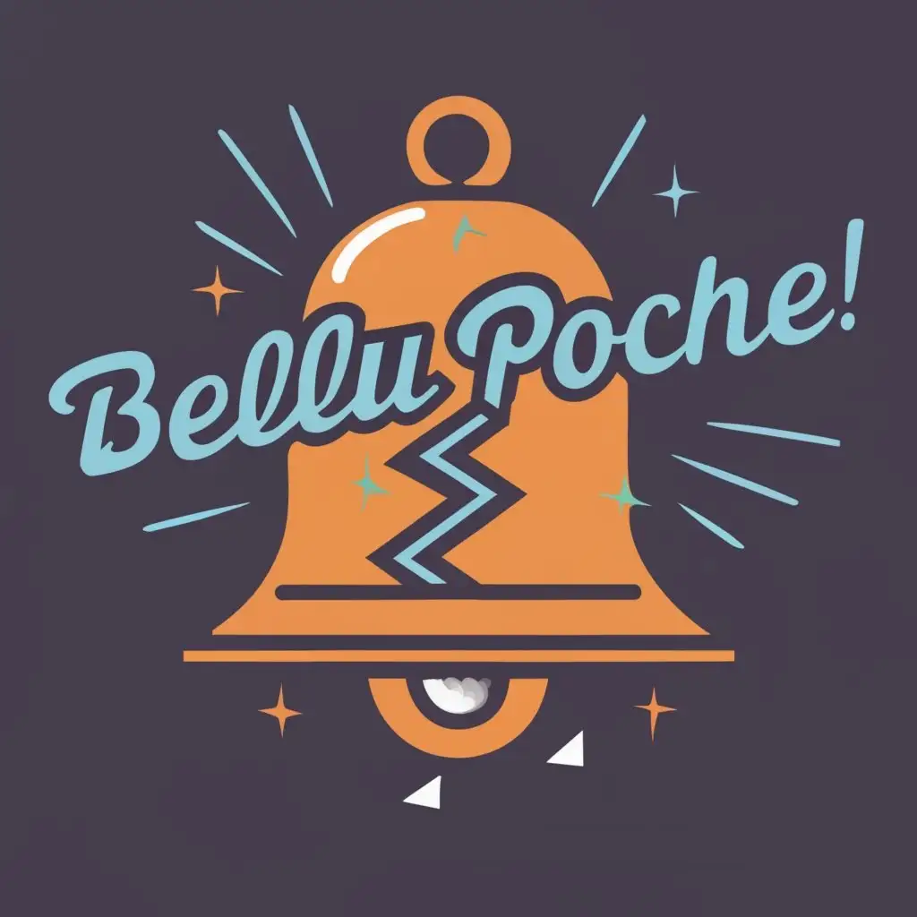 logo, broken bell with comical reaction, with the text "Bellu Poche", typography