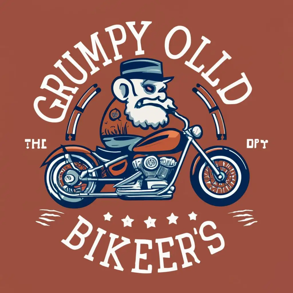 logo, chopper , with the text "Grumpy old biker’s ", typography