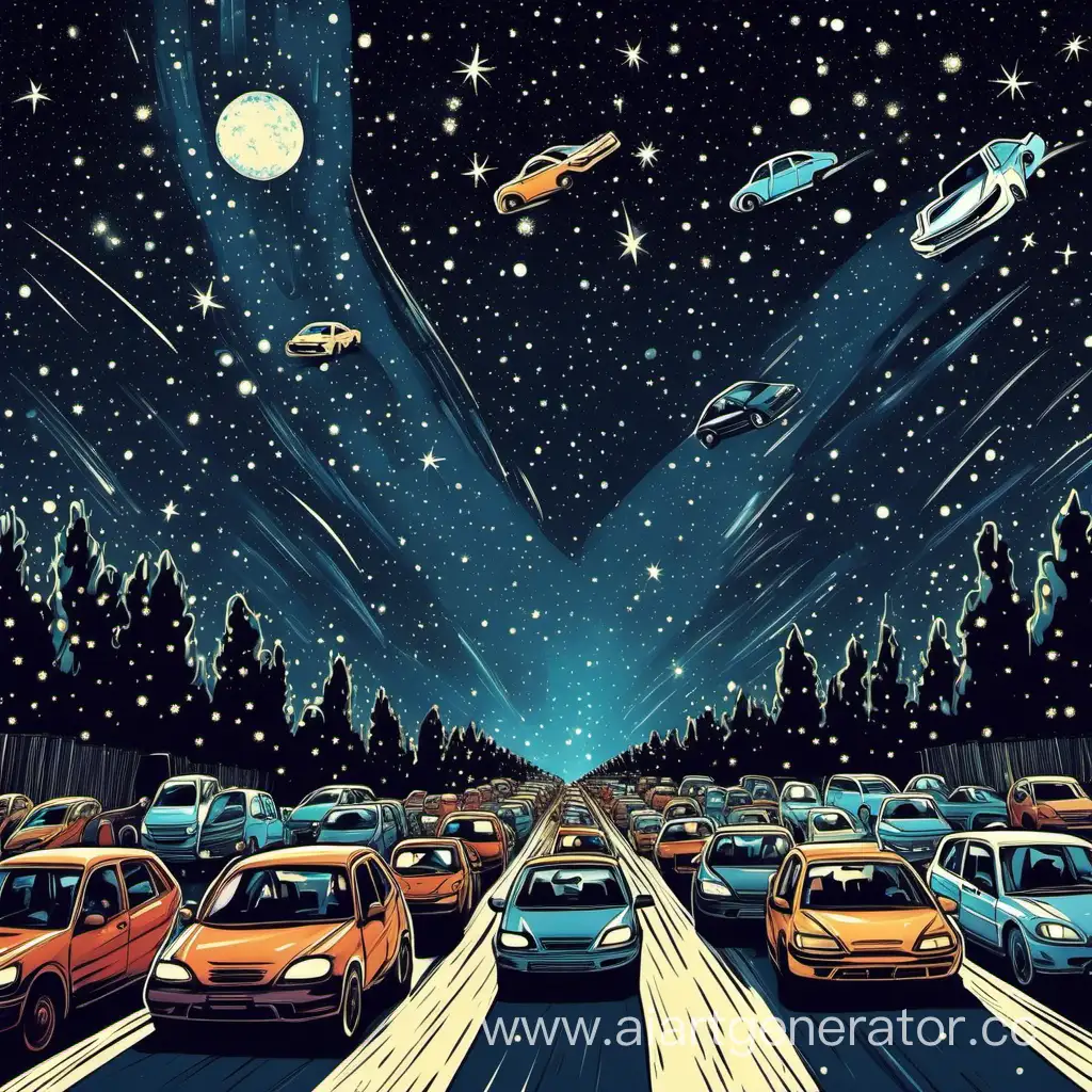 Celestial-Congestion-A-Stunning-Traffic-Jam-of-Cars-in-the-Starry-Sky