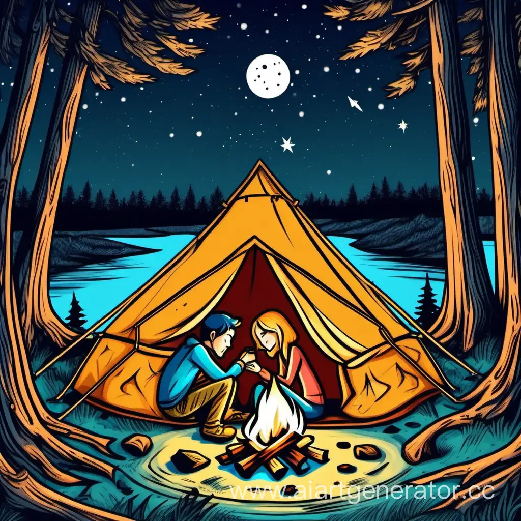 Парень по имени Макс и его девушка Лиза решили провести романтический уик-энд в лесу, чтобы насладиться природой и уединением. Они поставили палатку у реки и собрали костер, чтобы греться и наслаждаться звездами.