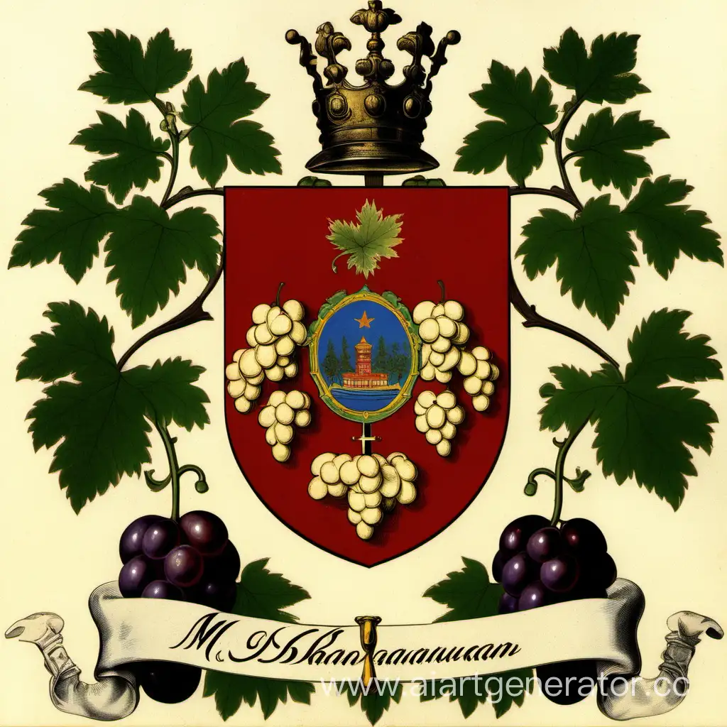 Герб семьи мибчуани с Виноградом и надписью мибчуани на гербу