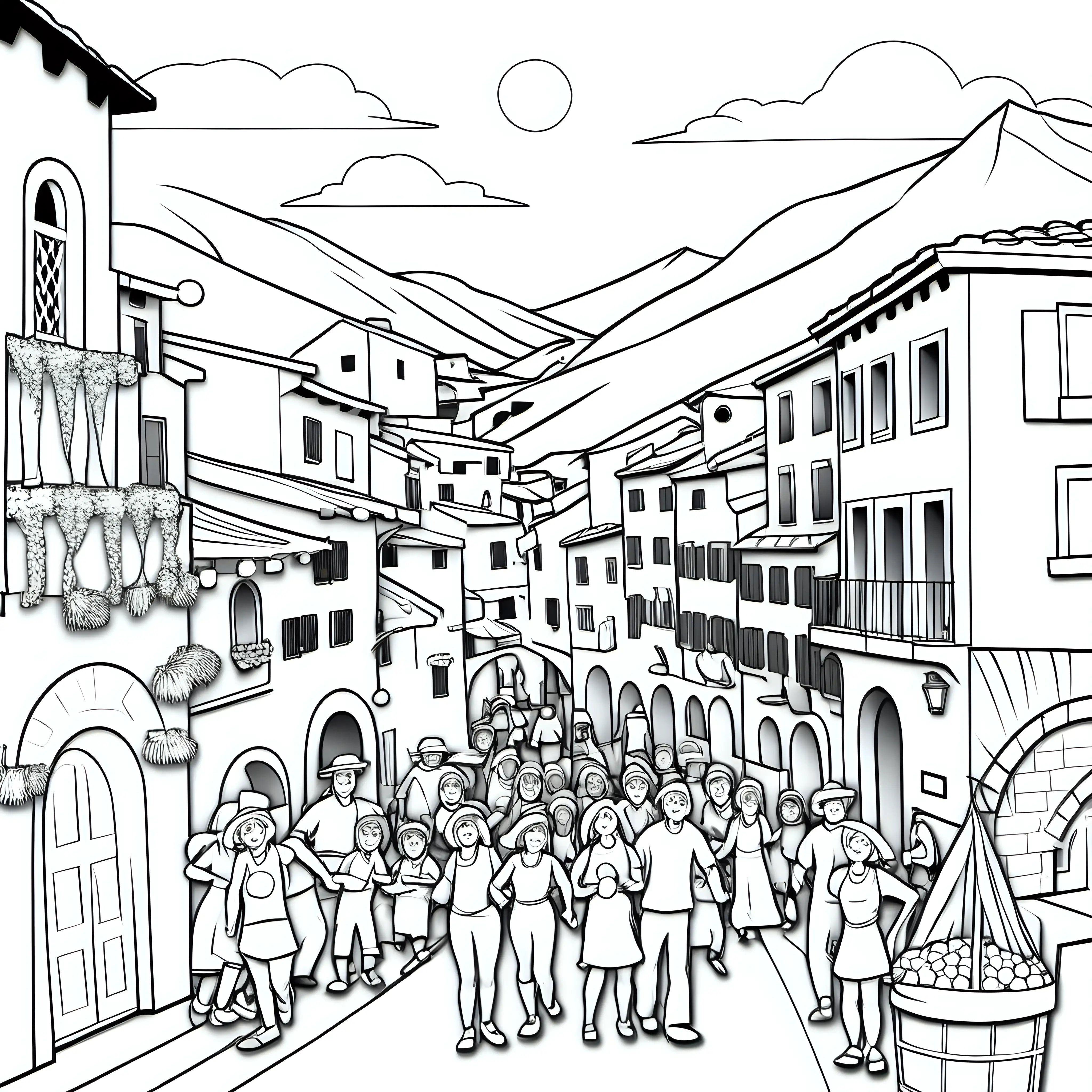 Vibrant Italian Village Festival Coloring Page for All Ages