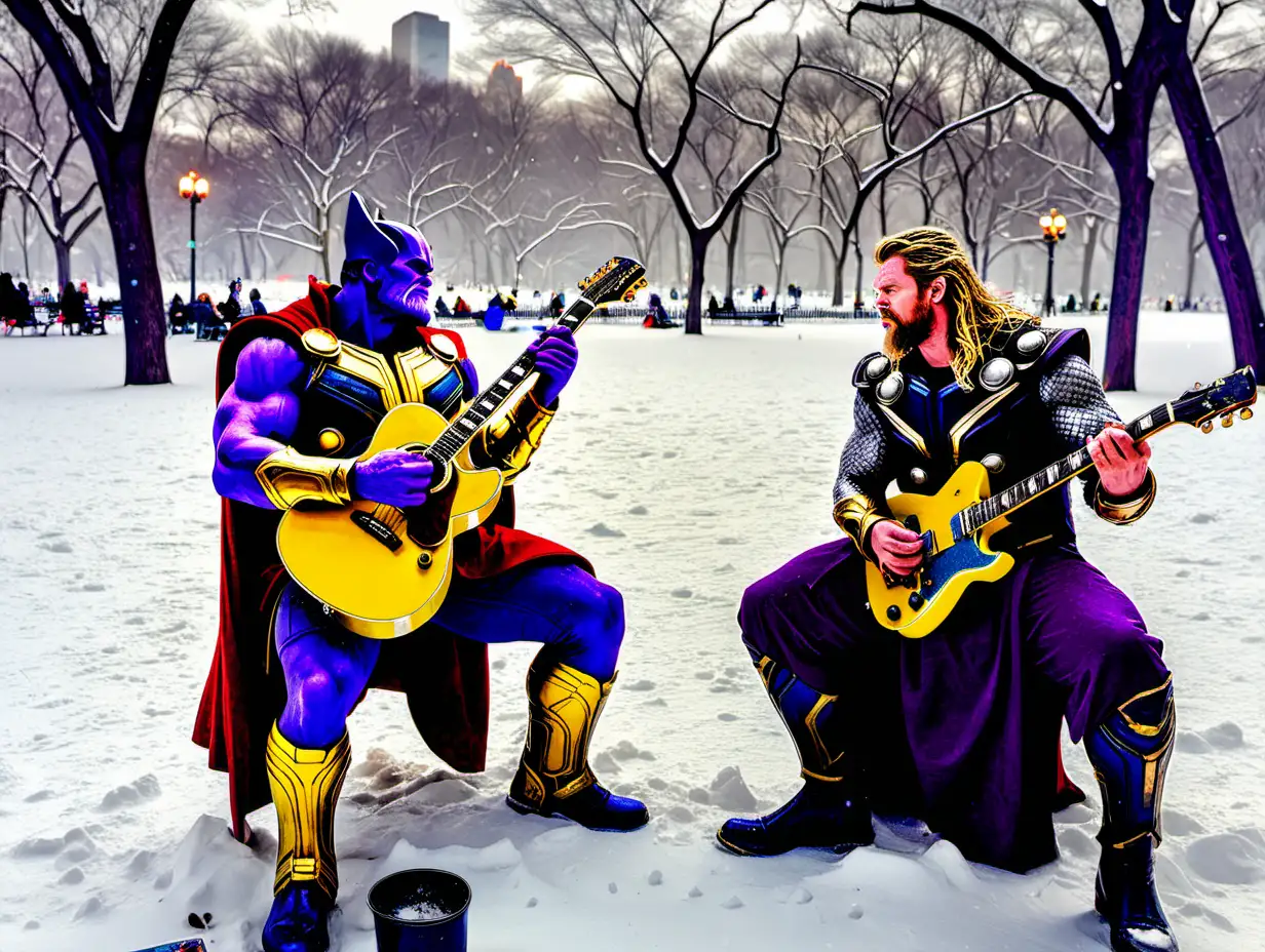 Thanos and Thor Blues Guitar Duet in Central Park Snowstorm