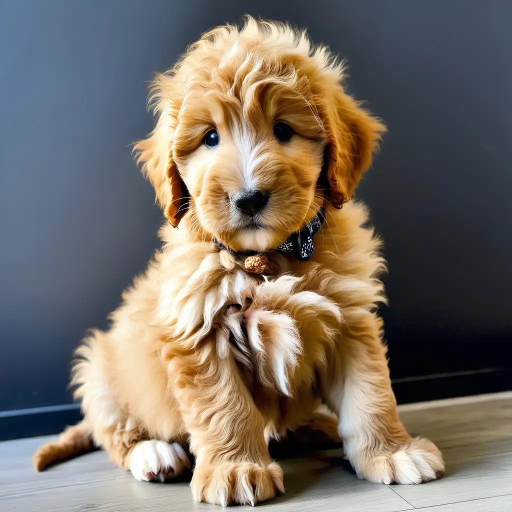 fluffy golden doodle puppy