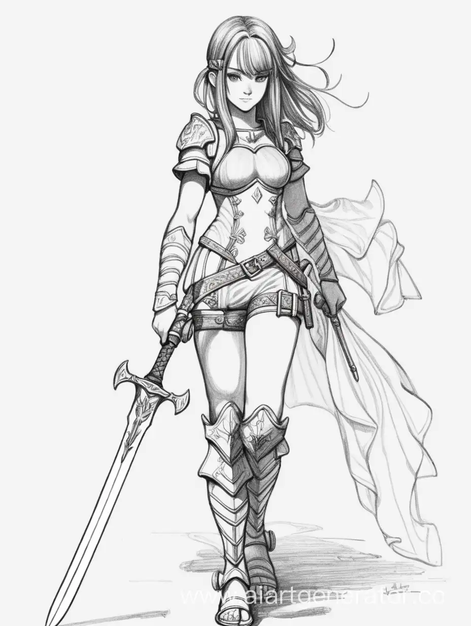 Fantasy-Girl-Warrior-with-Sword-Costume-Drawing