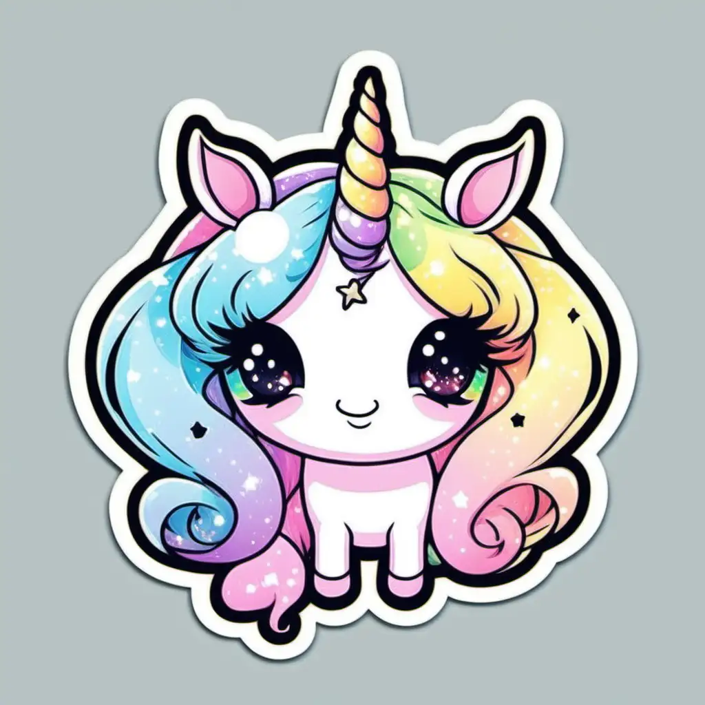 cute kawaii rainbow pastel unicorn chibi style sticker
