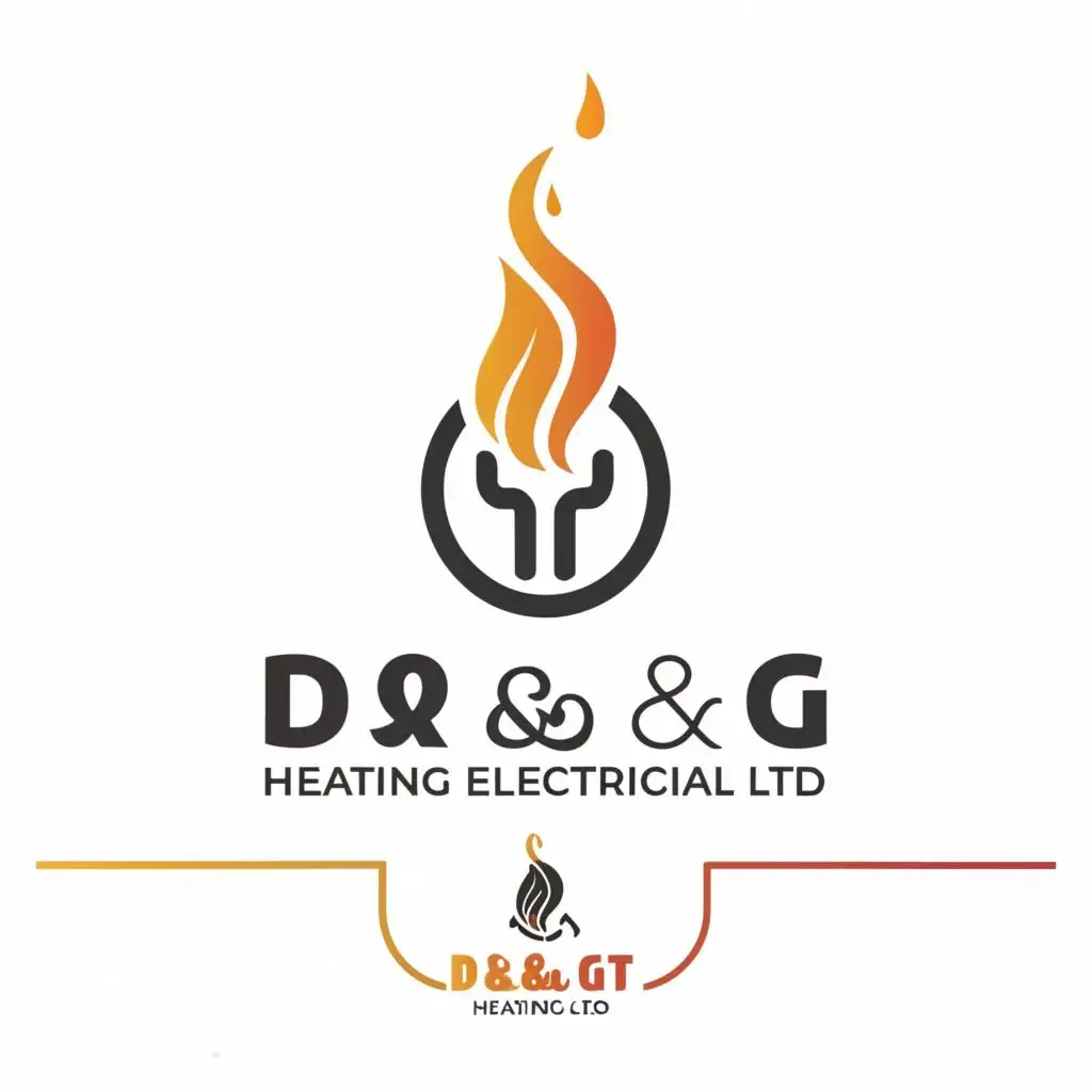 a logo design,with the text "D&G Heating and Elrectrical Ltd", main symbol:D&G Heating and Elrectrical Ltd 

Slogan Looking after innovation

The symbols must have: a plug socket, a small flame,a electric sign and a tap with water 

,Moderate,be used in Real Estate industry,clear background