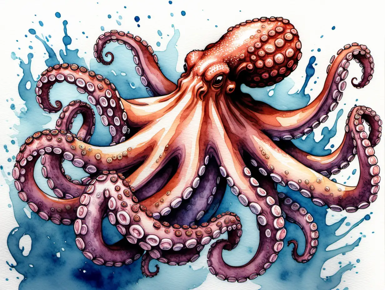 Vibrant Octopus Watercolor Painting