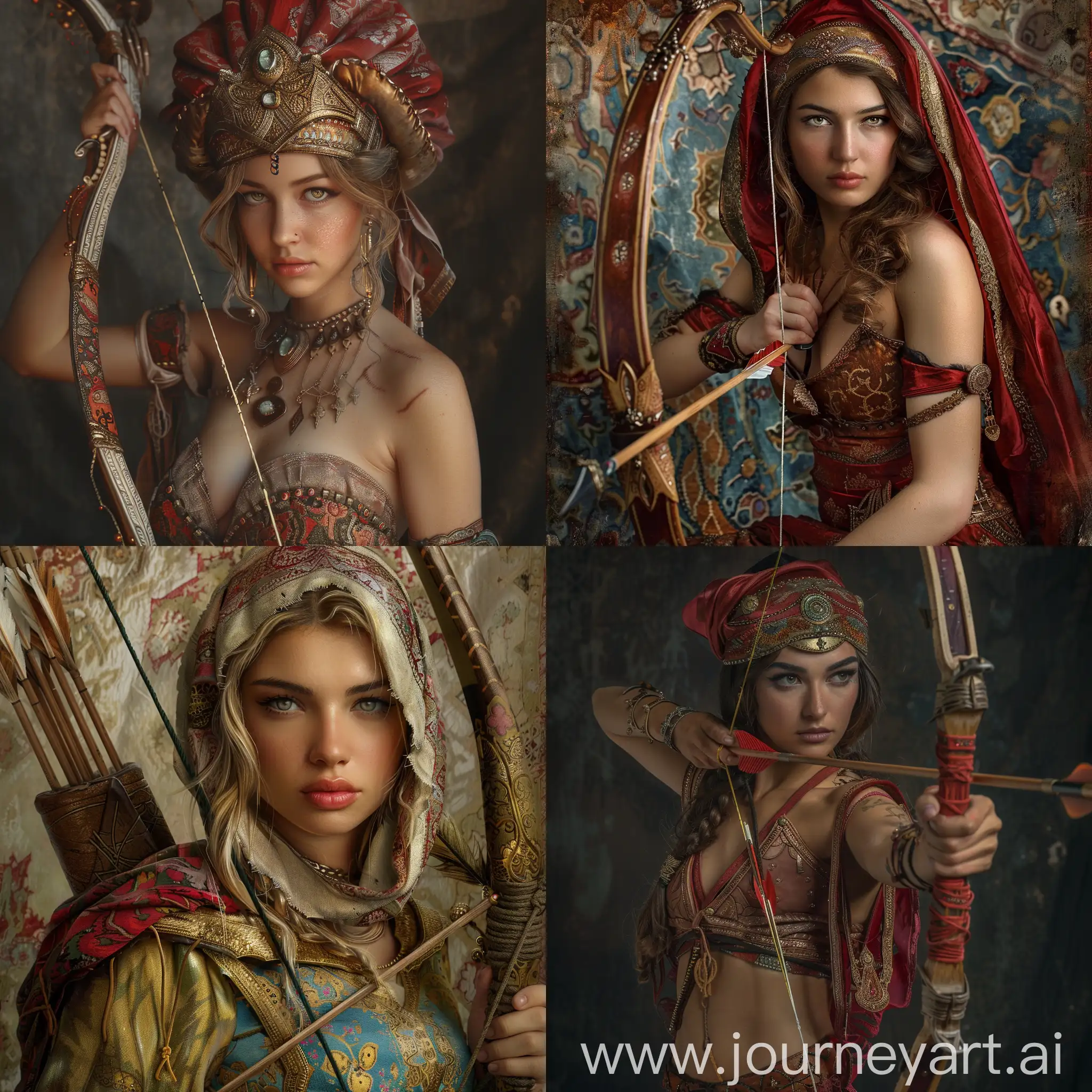 beauty girl , Medieval , Türkish Warrior bow, ultra realistic
