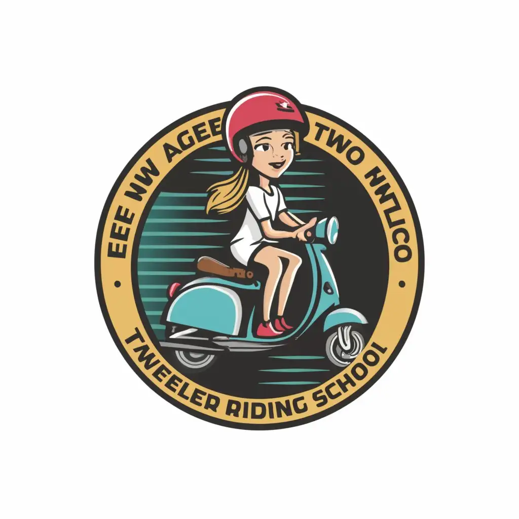a logo design,with the text "NEW AGE TWO WHEELER RIDING SCHOOL", main symbol:SCOOTER WITH GIRL,Moderate,clear background