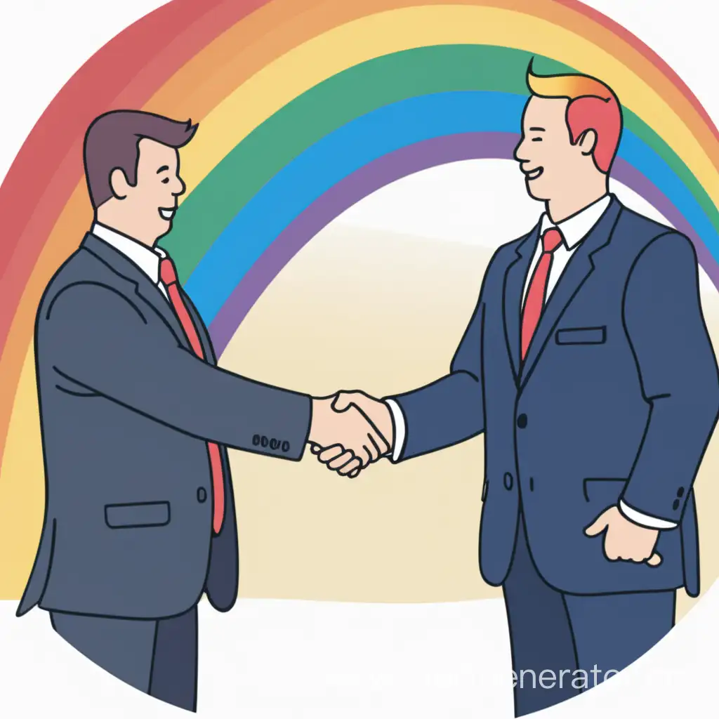 Corporate-Partnership-Celebration-Managers-Seal-Deal-with-Handshake-Under-Rainbow