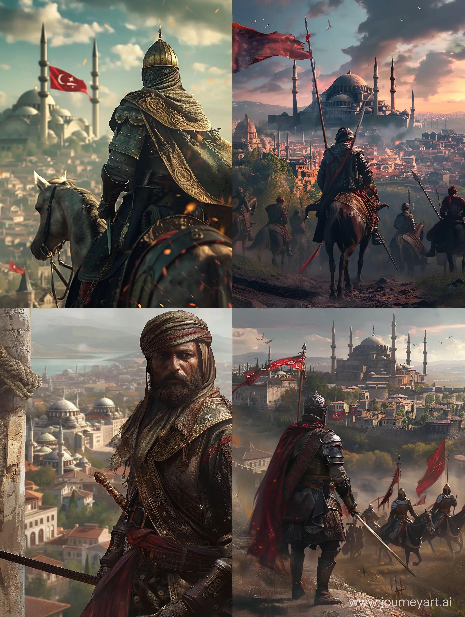 high-resolution, West anatolien osmanischer krieger hintergrund eine stadt, 4k realistisch