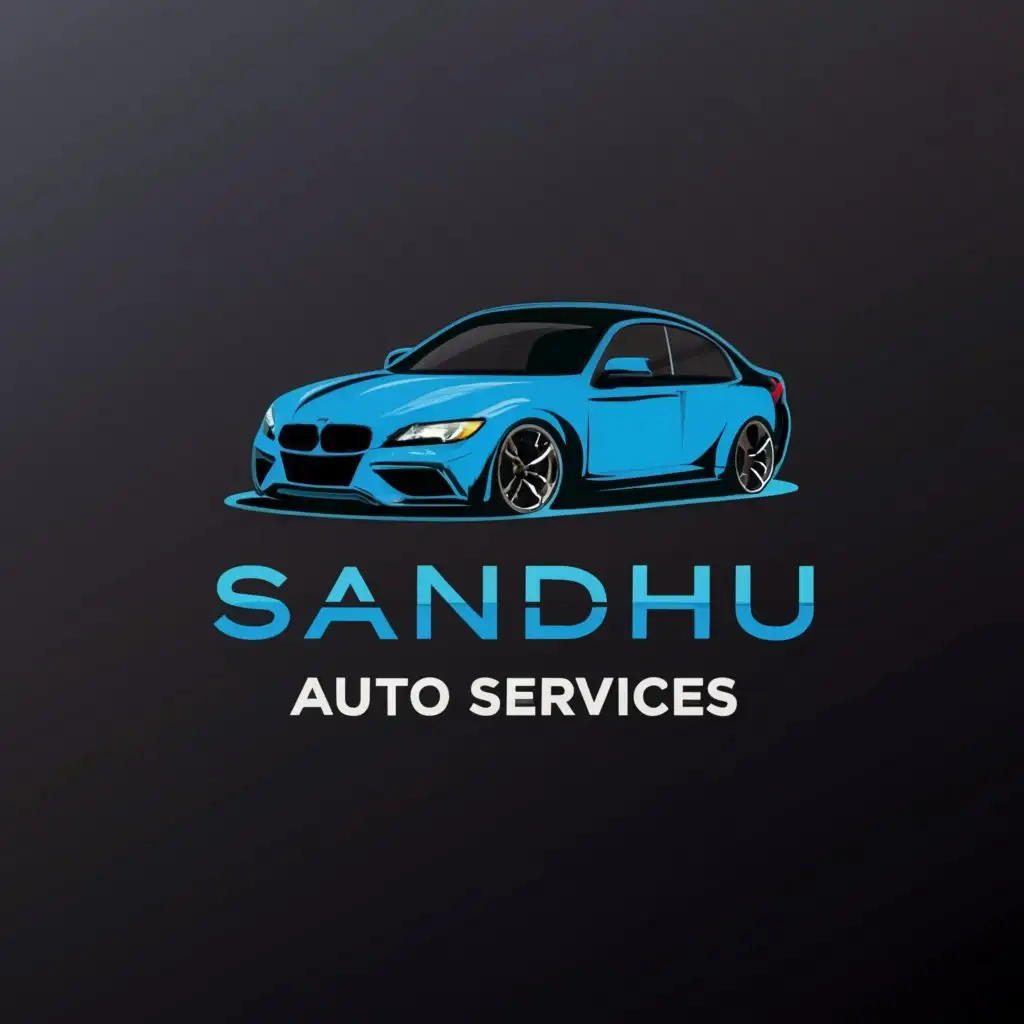 a logo design,with the text "Sandhu AutoServices
Good Prices Good Services
", main symbol: a car/ royal blue and black,Moderate,be used in Automotive industry,clear background