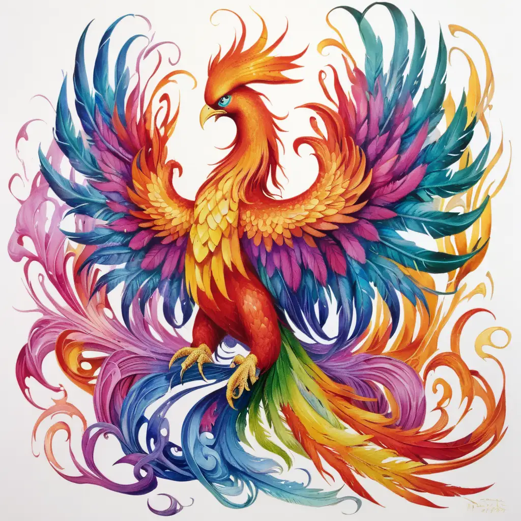 Single Multicolor Phoenix in Majestic Flight