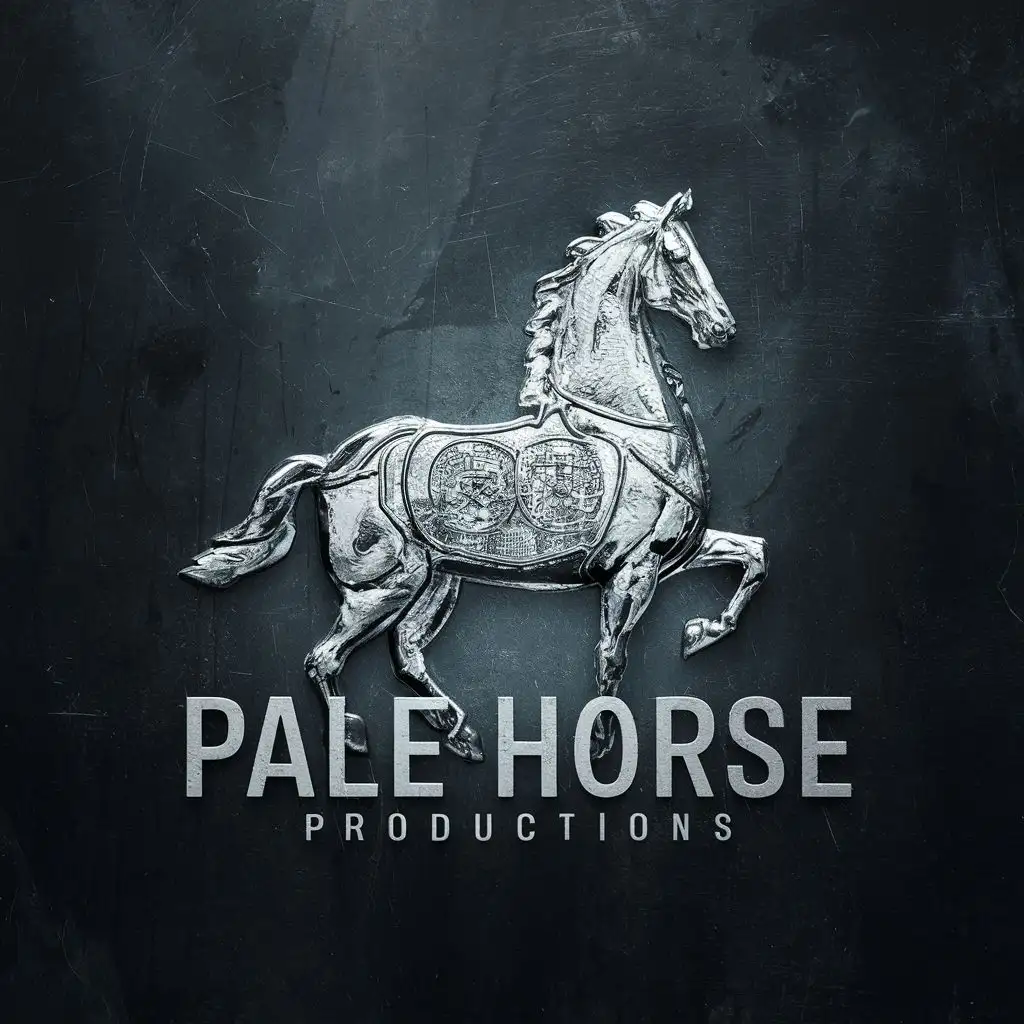LOGO-Design-For-Pale-Horse-Productions-Mysterious-Pale-Horse-Emblem-with-Striking-Typography