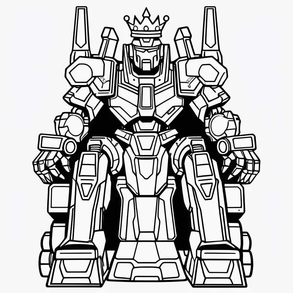 King Mech Sitting on Throne Coloring Page for Kids