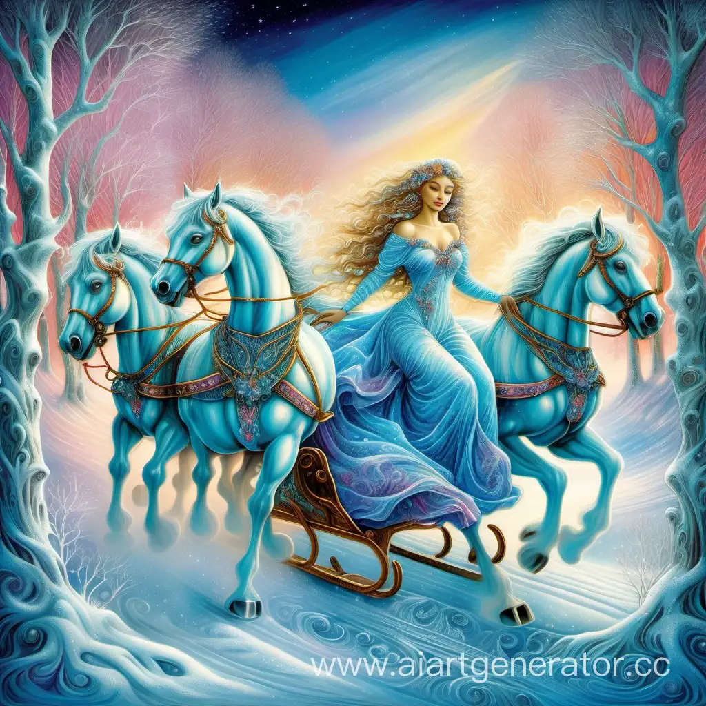 Enchanting-Sled-Ride-with-Three-White-Horses-in-Josephine-Wall-Style