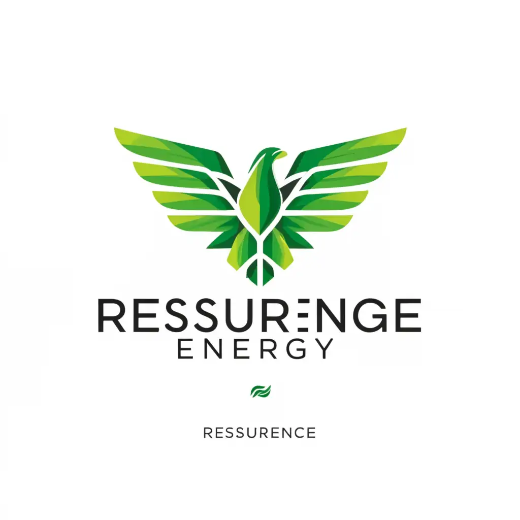 a logo design,with the text "Resurgence Energy", main symbol:Phoenix. Green leaf.,Minimalistic,clear background