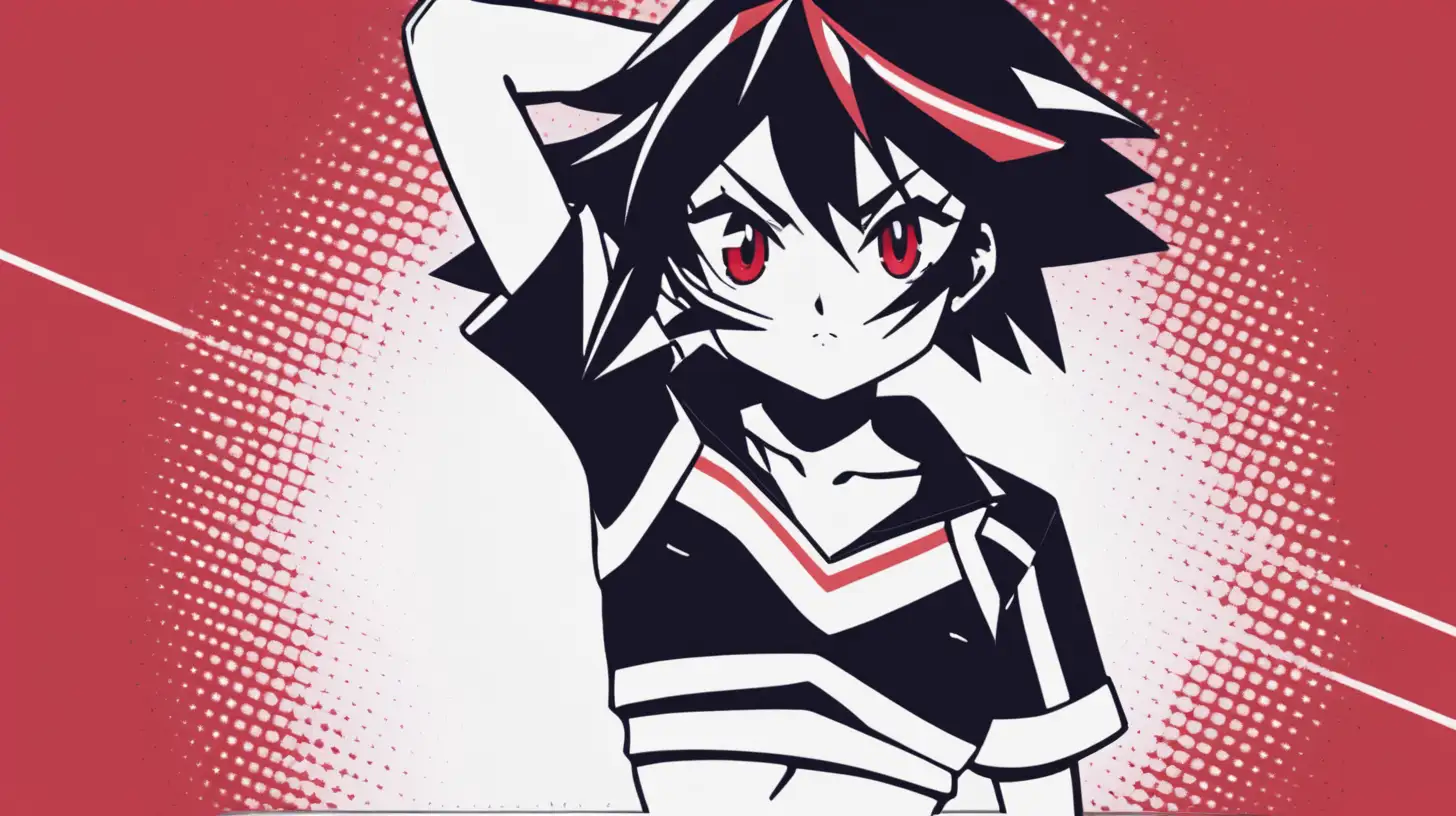 anime girl hero kill la kill ryuko posterize halftone red black white 3 color minimal design short shirt midriff