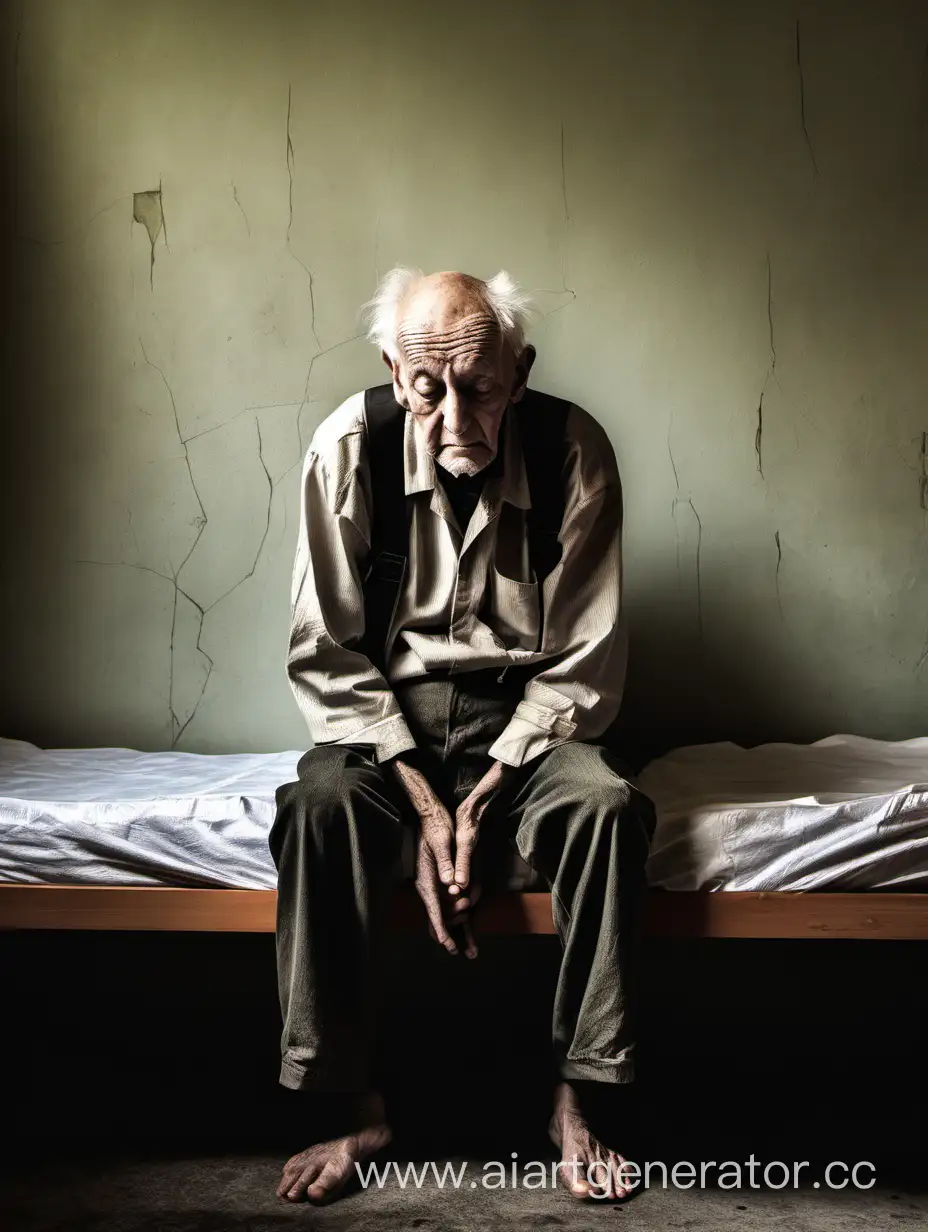 Lonely-Elderly-Man-Sitting-on-Cot-in-Contemplation